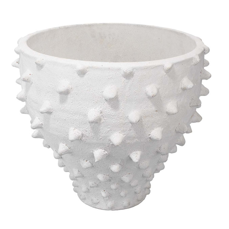 White Ceramic Decorative Table Vase with Spiked Design