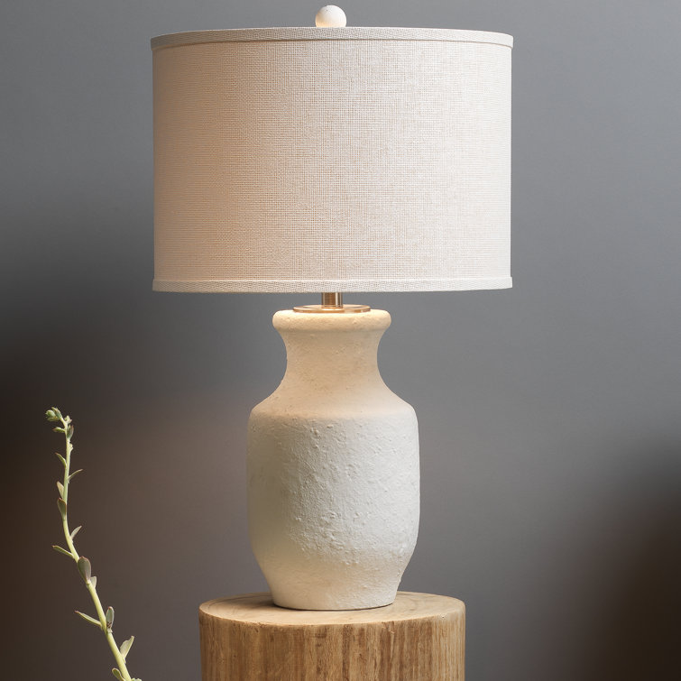 Gilbert 27" Textured Matte White Ceramic Table Lamp with Grasscloth Shade