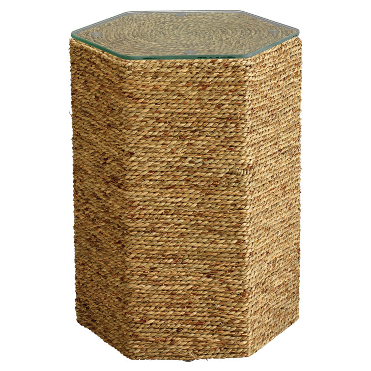 Dixon Hexagonal Glass-Top Seagrass End Table
