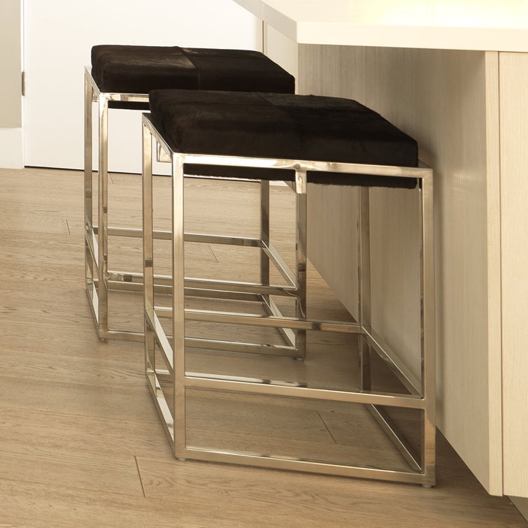 Espresso Hide and Nickel Metal Rustic Counter Stool