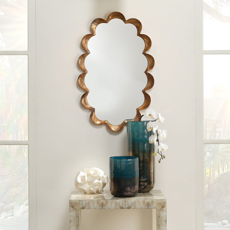 Antique Brass Scalloped Rectangular Wall Mirror