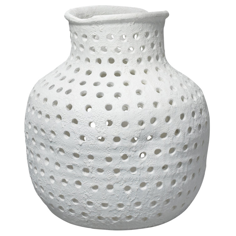 Rustic White Handmade Ceramic Perforated Decorative Table Vase