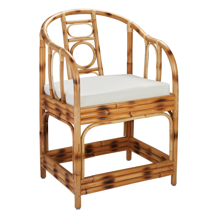 Handcrafted Geometric White Rattan Accent Chair