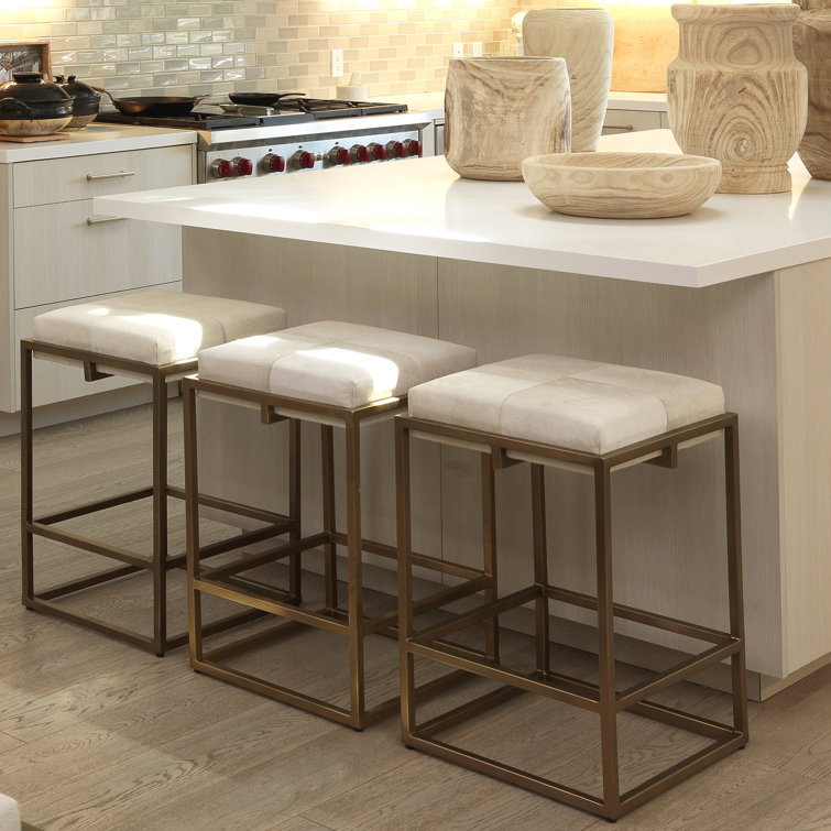 Art Deco Shelby White Leather and Brass Counter Stool