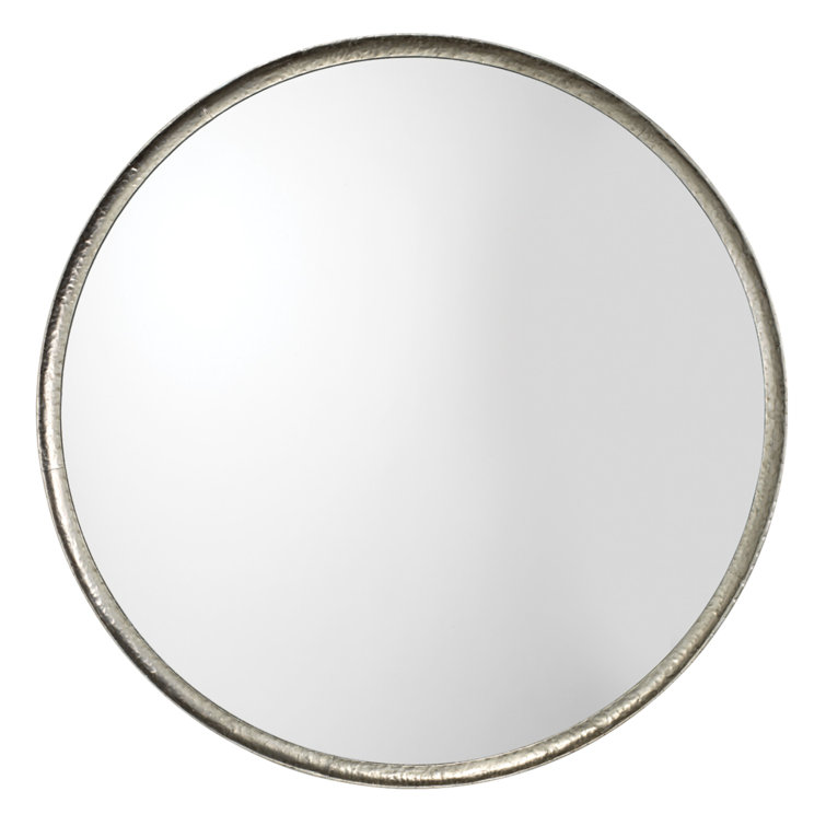 36" Round Silver Hand-Forged Metal Wall Mirror