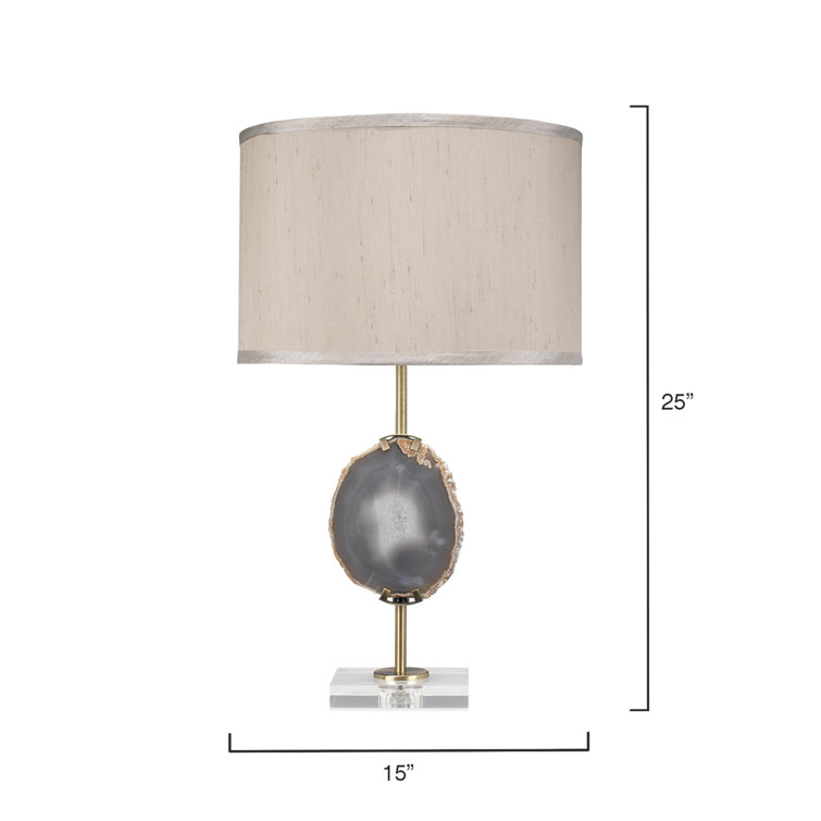 Elegant Agate Slice Silver Table Lamp with Taupe Linen Drum Shade