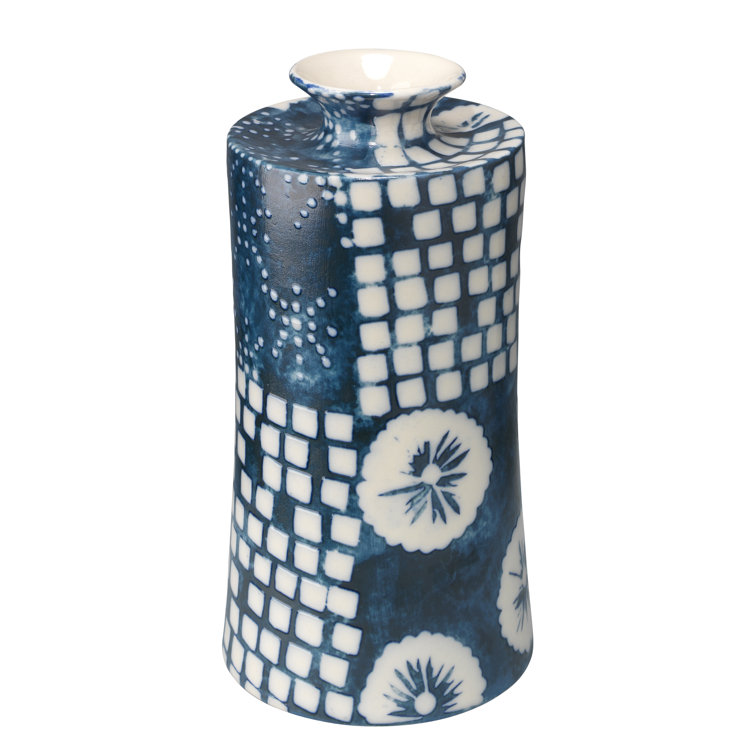 Indigo and White Ceramic Decorative Table Vases Set