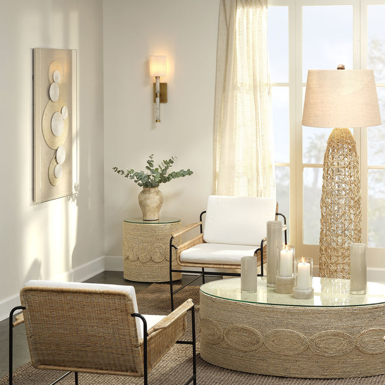 Kauai 73.5'' Natural Hand-Woven Corn Rope Floor Lamp with White Linen Shade