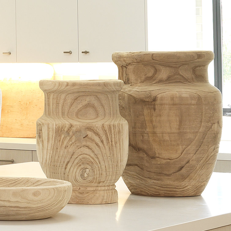 Rustic Light Wood Urn-Shaped Decorative Floor Vase