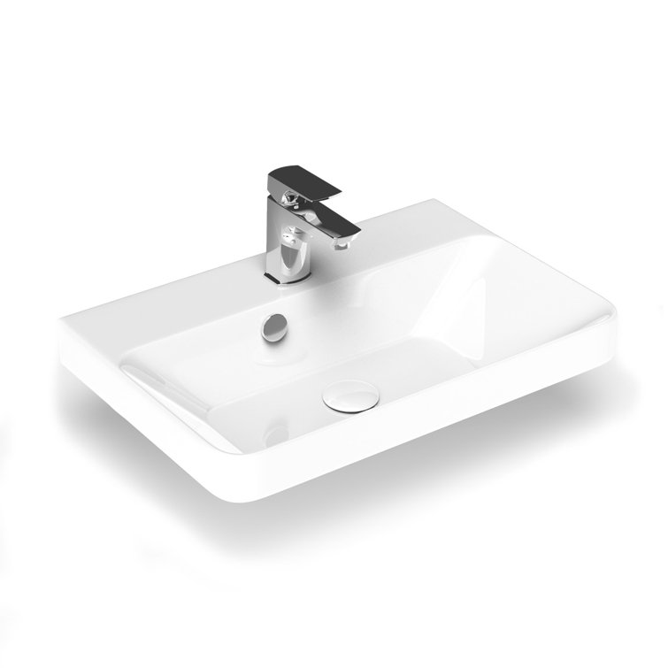 Luxury Matte White Ceramic Wall-Mount Rectangular Bathroom Sink