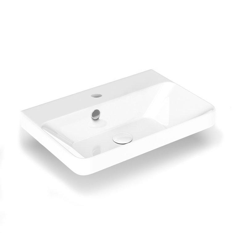 Luxury Matte White Ceramic Wall-Mount Rectangular Bathroom Sink