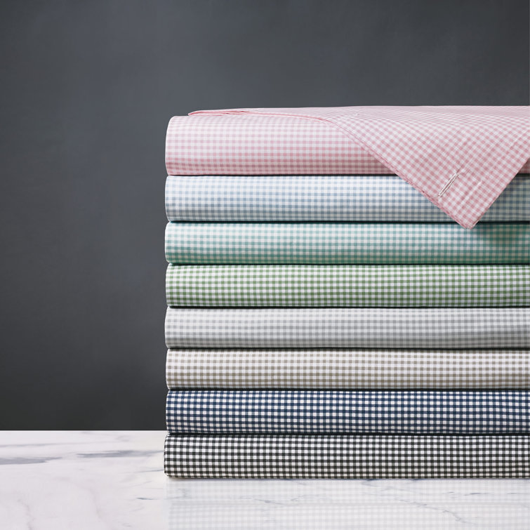 Malaya Fawn Cotton Gingham Ruffled Shower Curtain