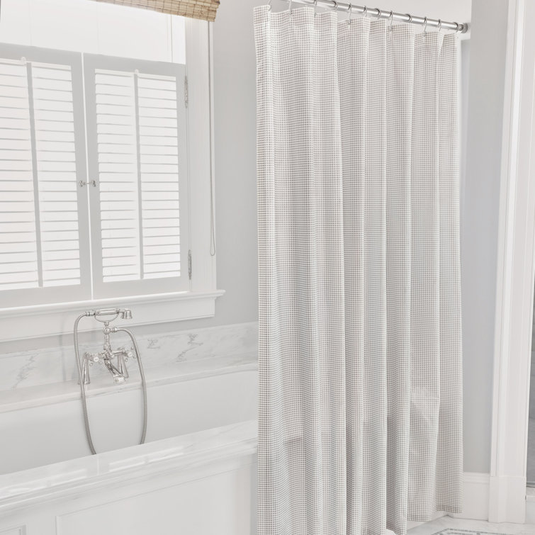 Malaya Fawn Cotton Gingham Ruffled Shower Curtain