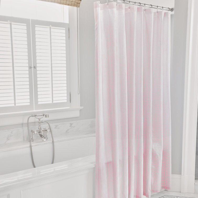 Petal Pink Cotton Gingham Ruffled Shower Curtain