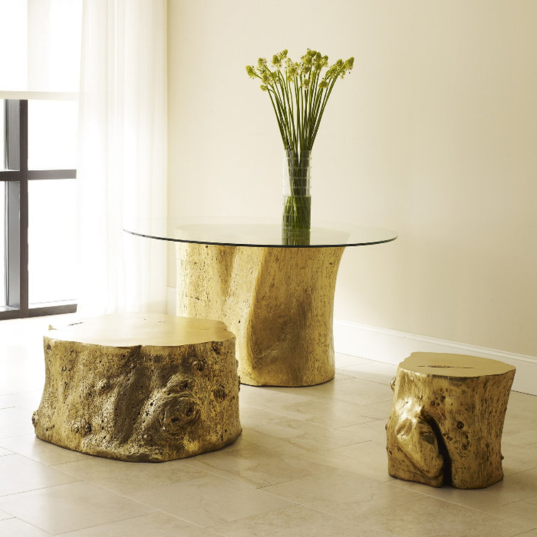 Small Gold Leaf Resin Log Accent Stool