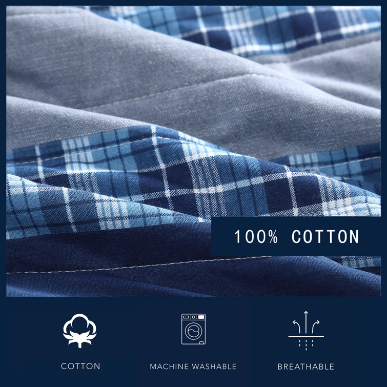 King Blue Mirage Cotton Reversible Quilt Set