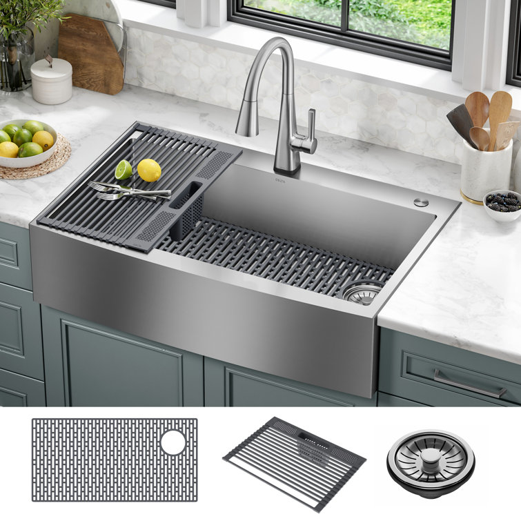 36-Inch Brushed Stainless Steel Farmhouse Drop-In Sink