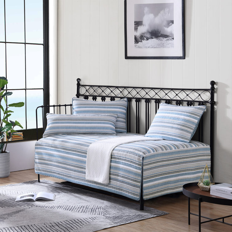 Chambray Blue Cotton Twin Reversible Quilt Set