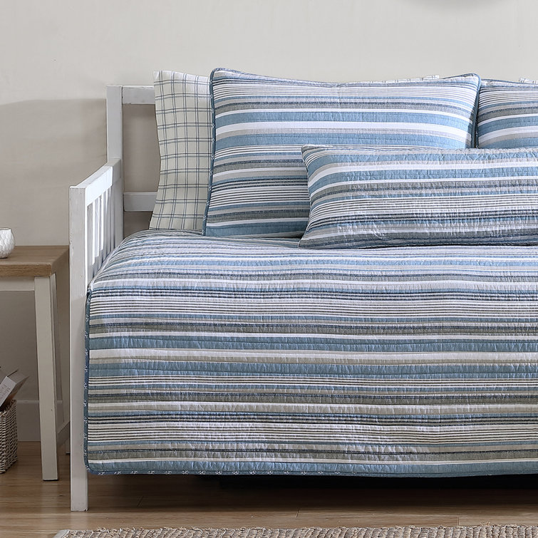 Chambray Blue Cotton Twin Reversible Quilt Set