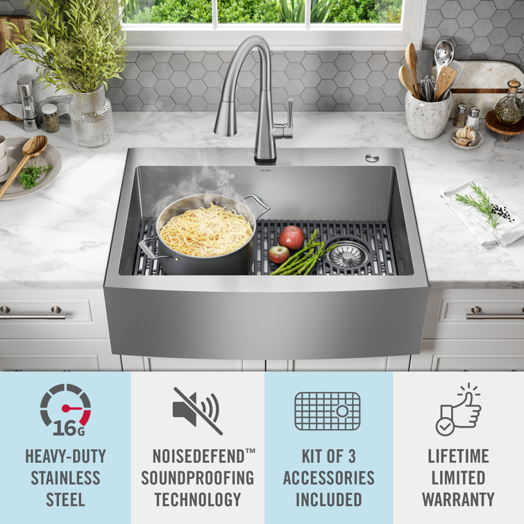 Delta 33-inch Stainless Steel Farmhouse Apron Front Single Bowl Sink