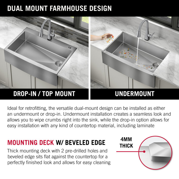 30-Inch Brushed Stainless Steel Farmhouse Drop-In Sink