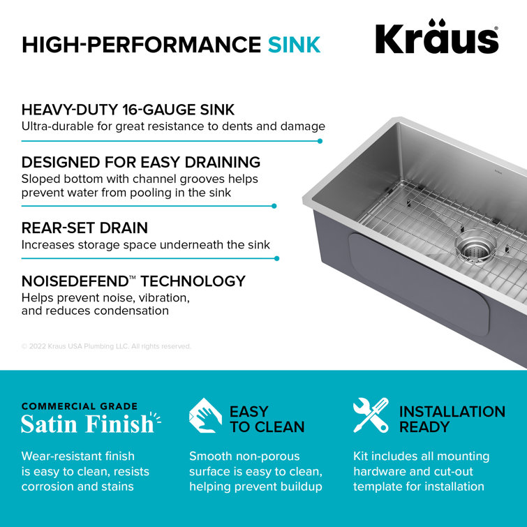 30-Inch Satin Stainless Steel Undermount Single Bowl Kitchen Sink