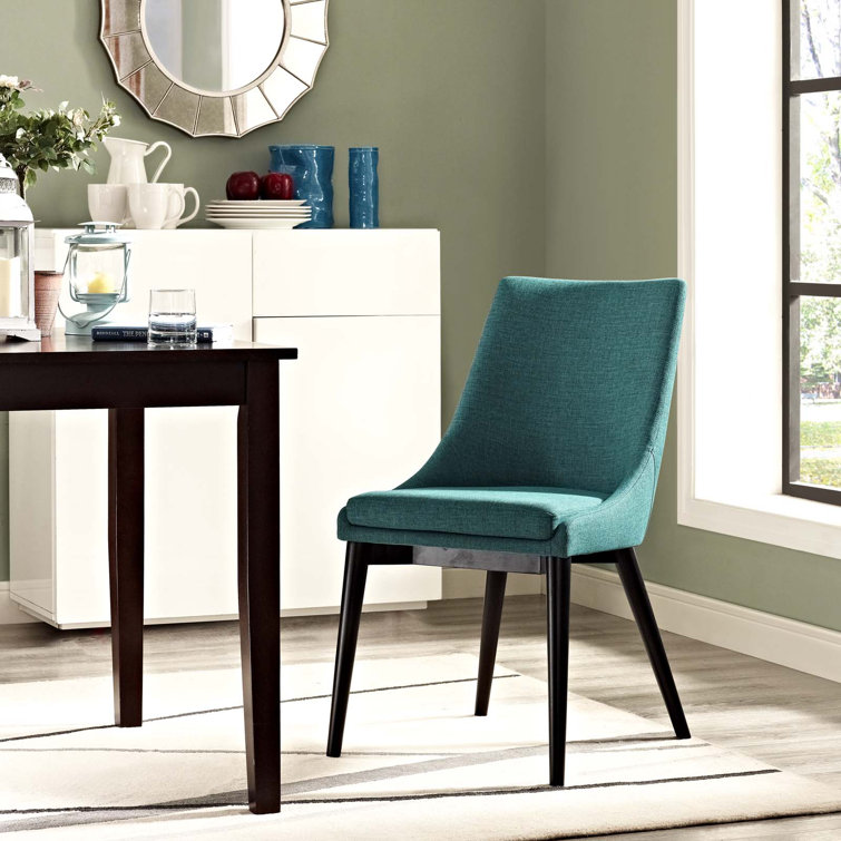 High Parsons Teal Upholstered Side Chair with Wood Legs