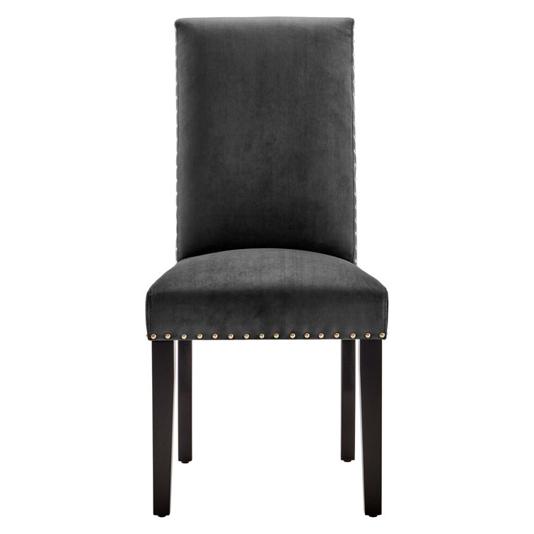 Charcoal Velvet Upholstered Parsons Side Chair with Nailhead Trim