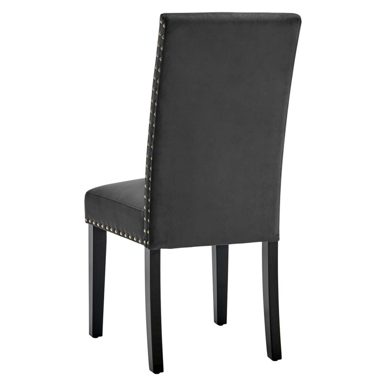 Charcoal Velvet Upholstered Parsons Side Chair with Nailhead Trim