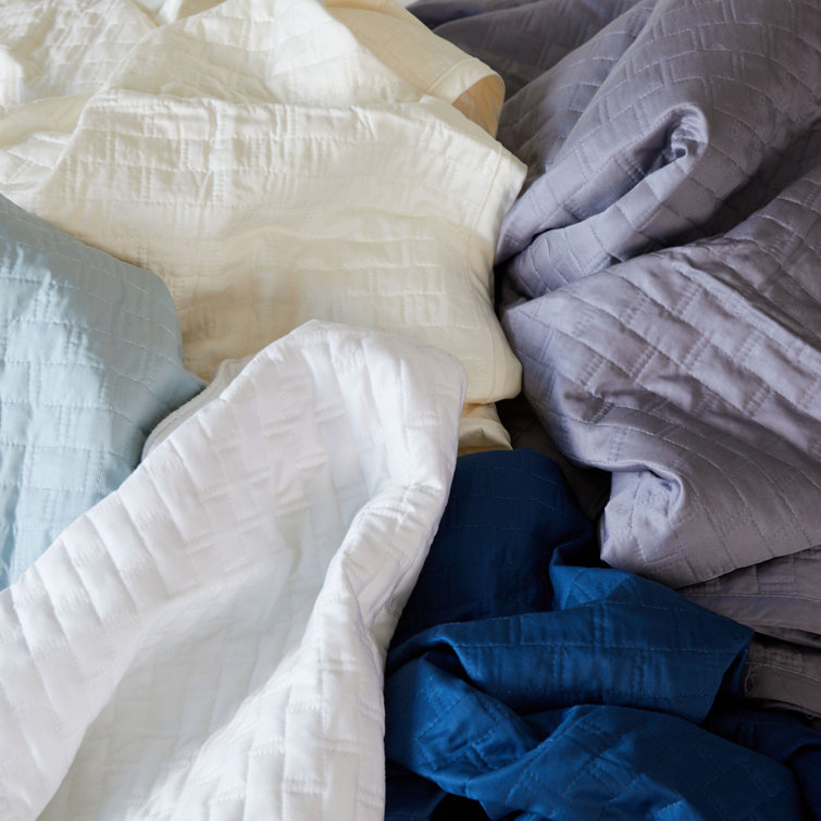 Sky Blue Reversible Queen Bamboo Quilted Coverlet Set