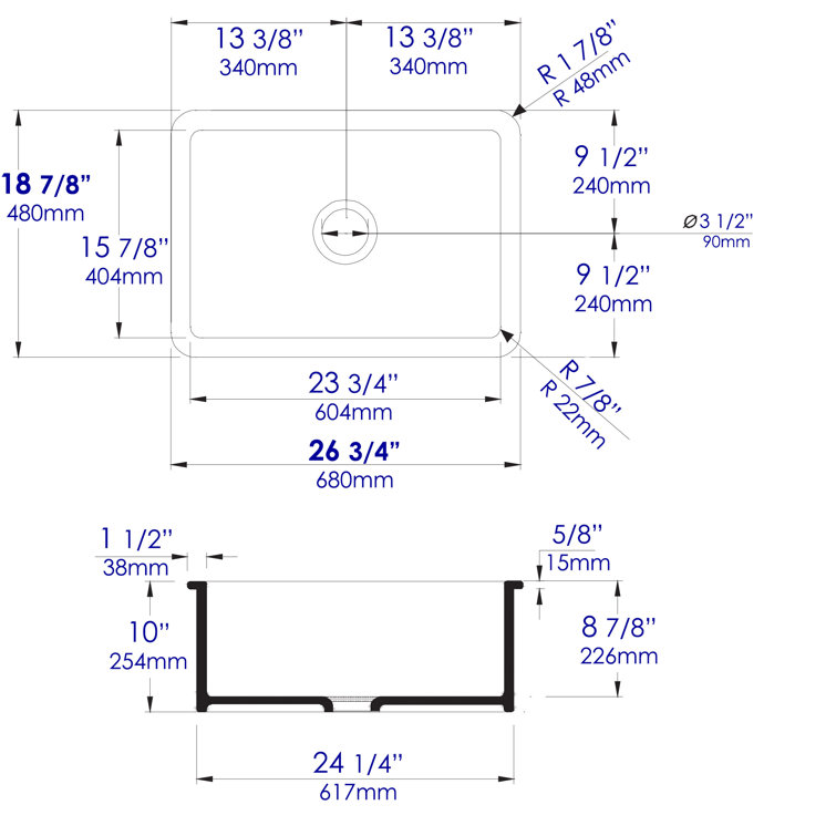 27'' White Fireclay Drop-in Single Bowl Kitchen Sink