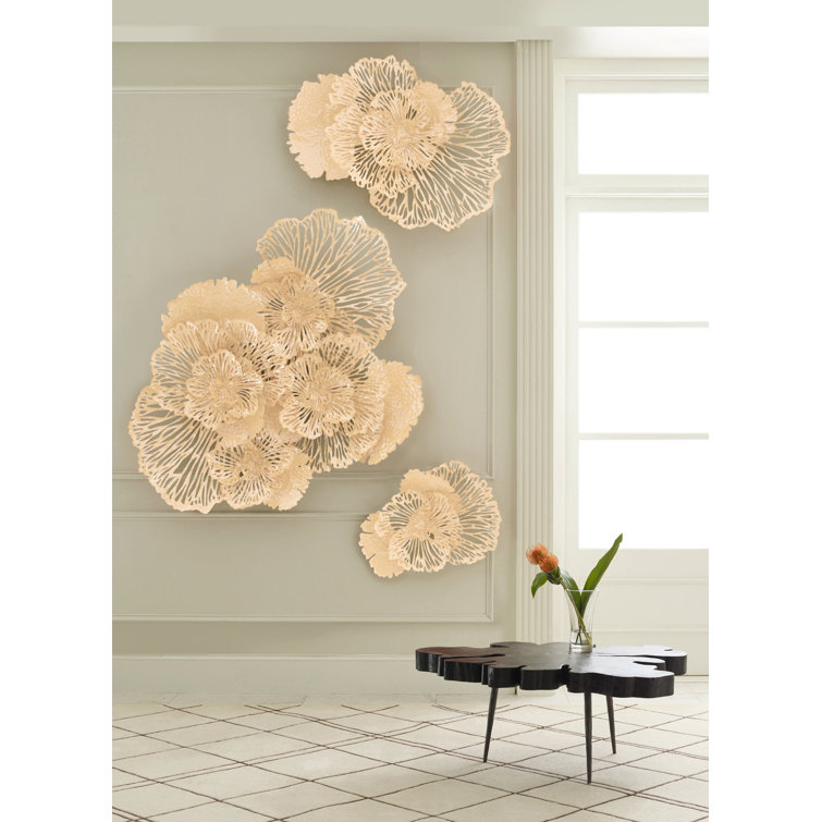 Ivory Metal Flower Wall Art Decor, 63"