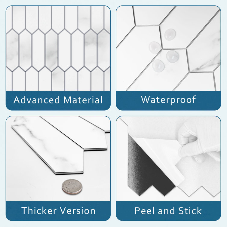 Marble White Hexagonal Stone Composite Peel & Stick Mosaic Tile