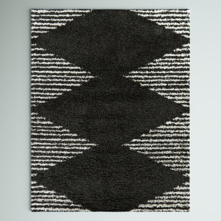 Charcoal and White Stripe Shag Kids' Rug 5' x 7'