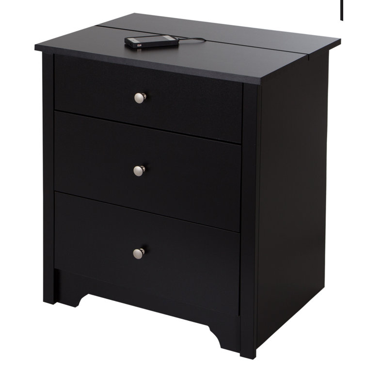 Black 2-Drawer Nightstand with Charging Station