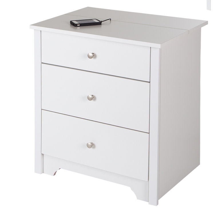 Pure White 2-Drawer Nightstand with Built-In Charging Station