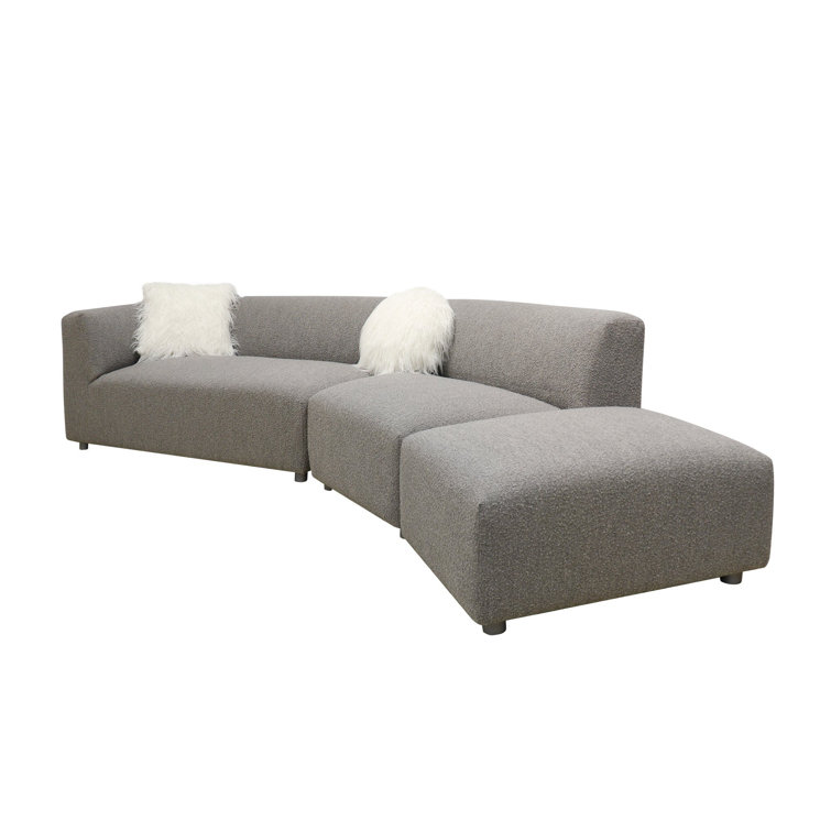 Portfino 128'' Gray Fabric and Wood Sectional Sofa
