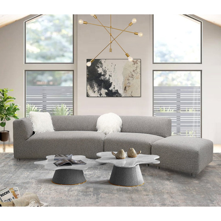 Portfino 128'' Gray Fabric and Wood Sectional Sofa