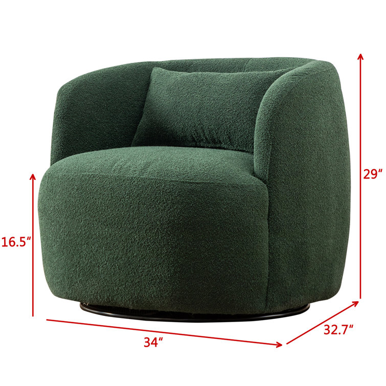 Green Boucle Swivel Barrel Armchair Set with Wood Frame