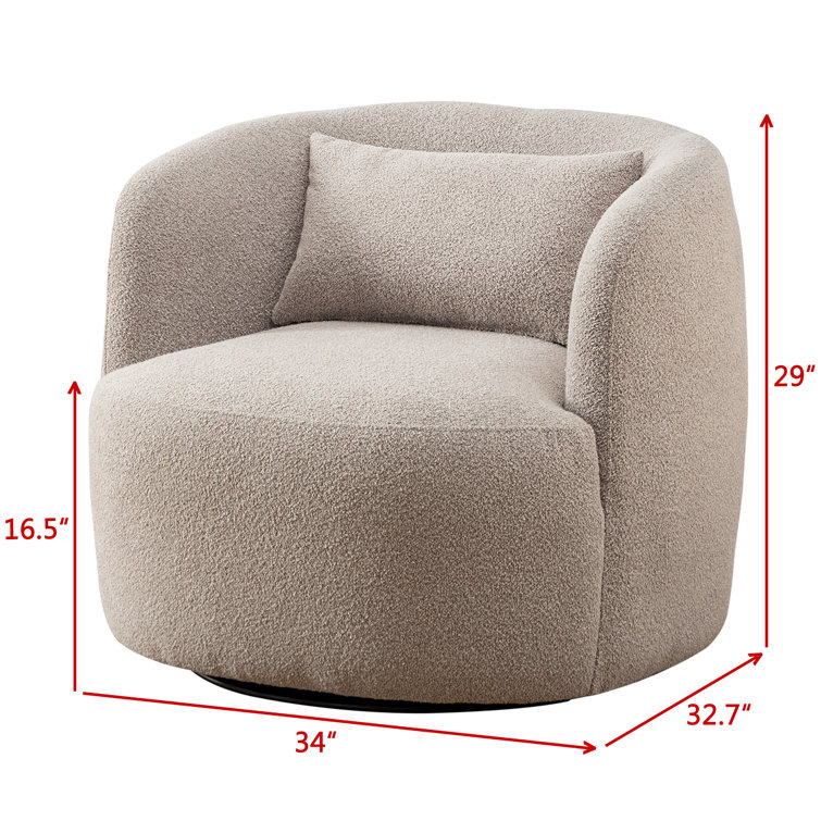 Taupe Boucle Swivel Barrel Accent Chair with Wood Frame