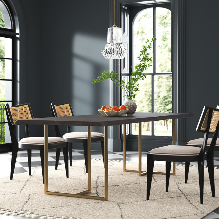 Rectangular Brown Reclaimed Wood Dining Table with Gold Frame