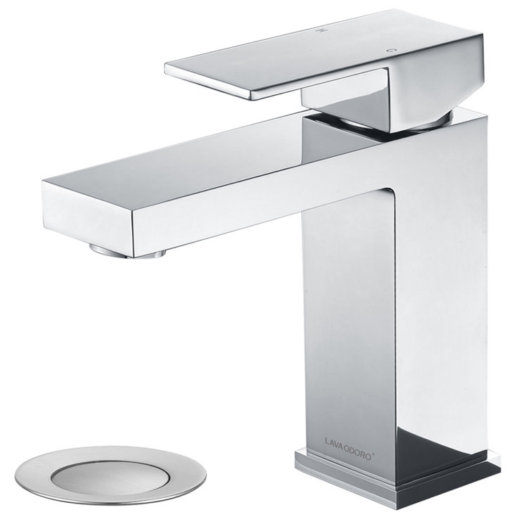 Chrome Single Handle Bathroom Faucet with Pop-Up Drain Assembly