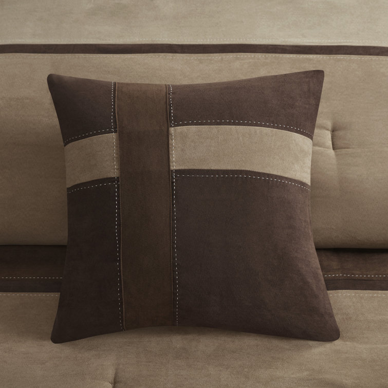 California King Brown Faux Suede Comforter Set with Decorative Pillows