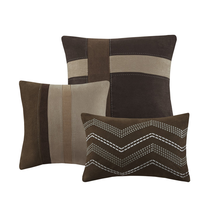California King Brown Faux Suede Comforter Set with Decorative Pillows