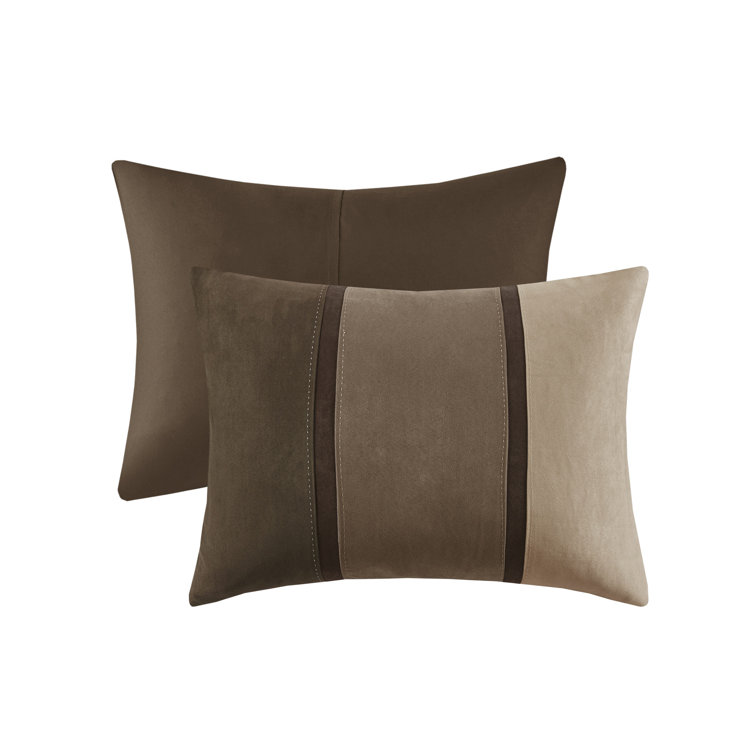 California King Brown Faux Suede Comforter Set with Decorative Pillows