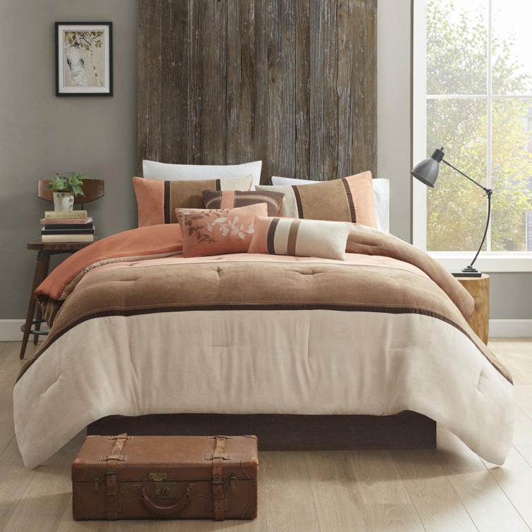 King Coral and Brown Microfiber Comforter Set