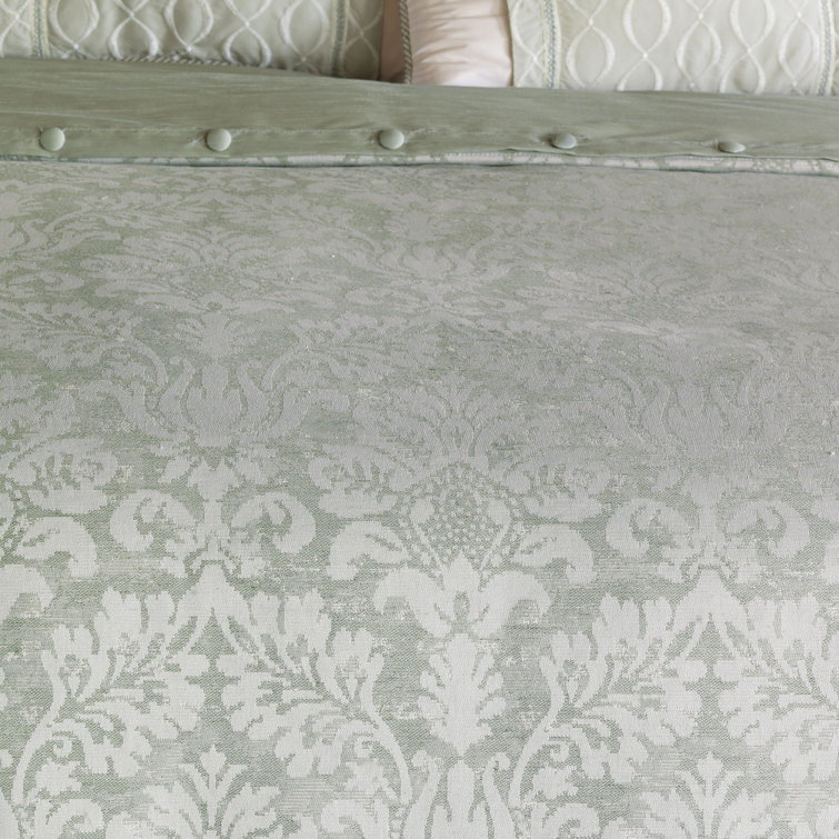 Sage Green and Ivory Cotton Blend Damask Daybed Duvet Cover Set