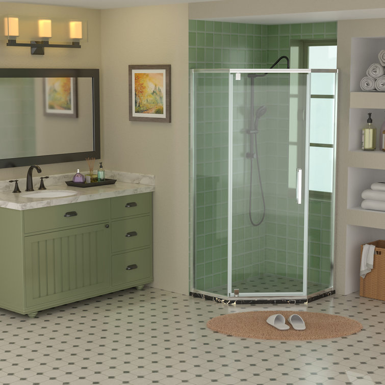 34" Chrome Semi-Frameless Neo Angle Shower Enclosure with Clear Glass