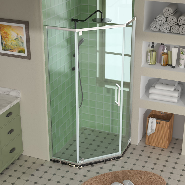 34" Chrome Semi-Frameless Neo Angle Shower Enclosure with Clear Glass