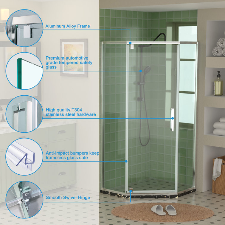 34" Chrome Semi-Frameless Neo Angle Shower Enclosure with Clear Glass